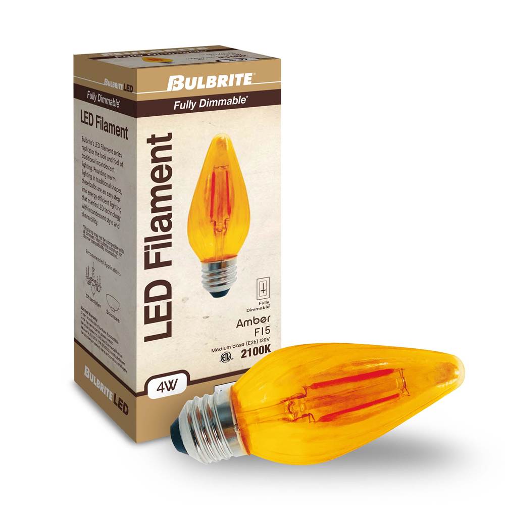 Bulbrite  4w Led F15 2100k Filament E26 Fiesta Bulb Amber Fully Compatible Dimming
