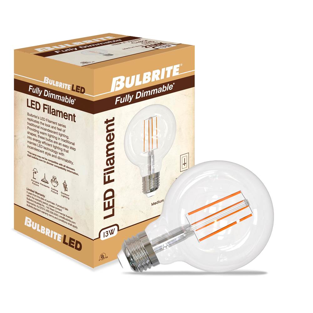Bulbrite  13w Led G25 2700k Filament Clear E26 Fully Compatible Dimming