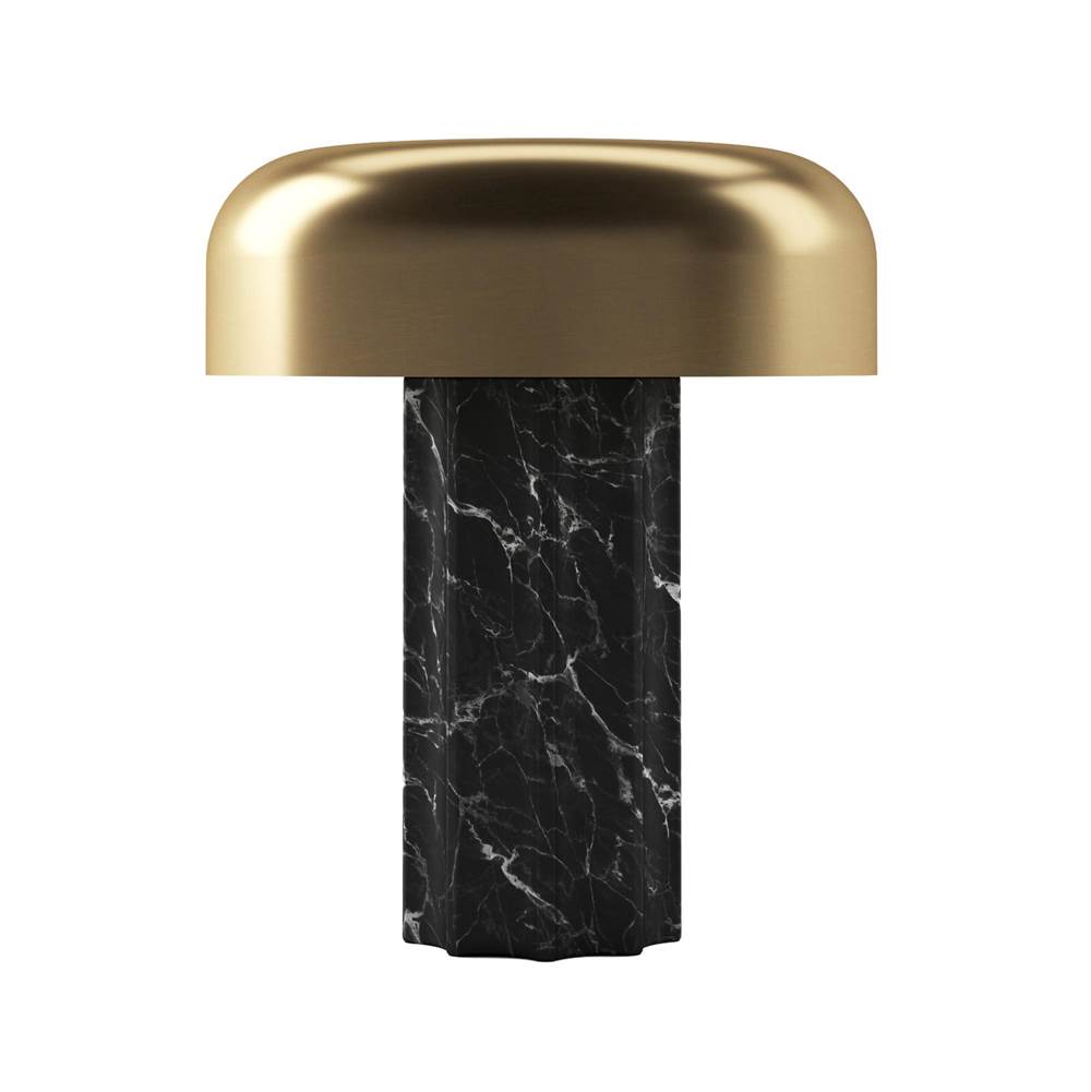 Bulbrite K70501 Black Marble / Brushed Brass Cordless Table Lamp Fluted Column Black Marble Brushed Brass Image 1