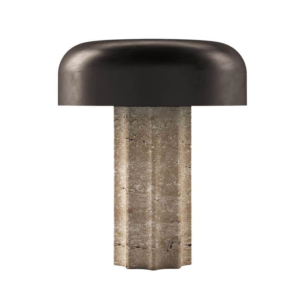 Bulbrite K70500 Travertine Cordless Table Lamp Fluted Column Travertine Chocolate Bronze Image 1