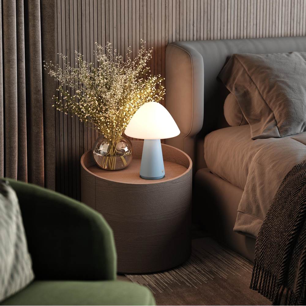 Bulbrite  Cordless Table Lamp Mushroom Stone Blue