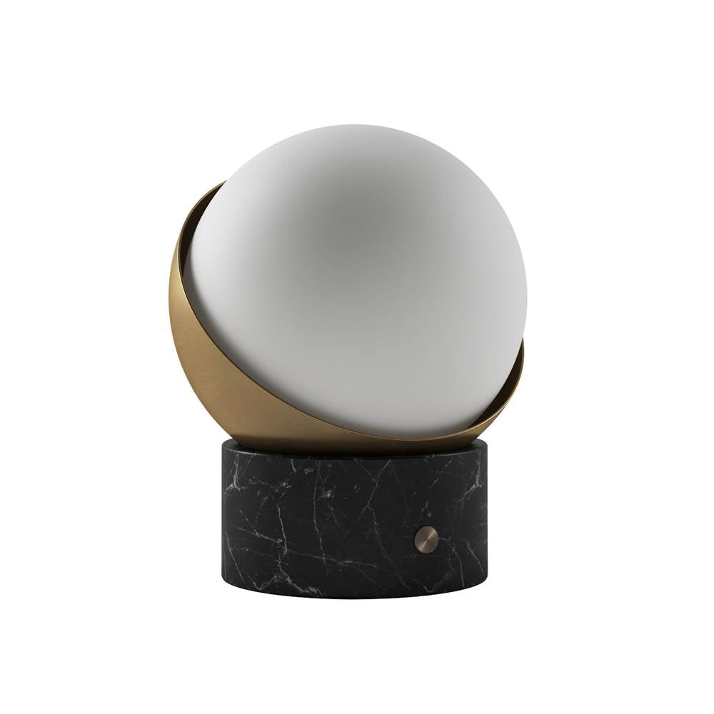 Bulbrite k70701 Black Marble / Brushed Brass Cordless Table Lamp Orb Black Marble Brushed Brass Image 1
