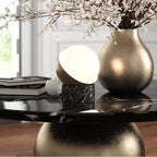 Bulbrite k70701 Black Marble / Brushed Brass Cordless Table Lamp Orb Black Marble Brushed Brass Image 2
