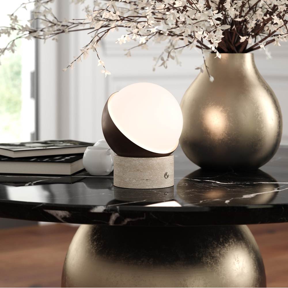 Bulbrite k70700 Travertine / Chocolate Bronze Cordless Table Lamp Orb Travertine Chocolate Bronze Image 2