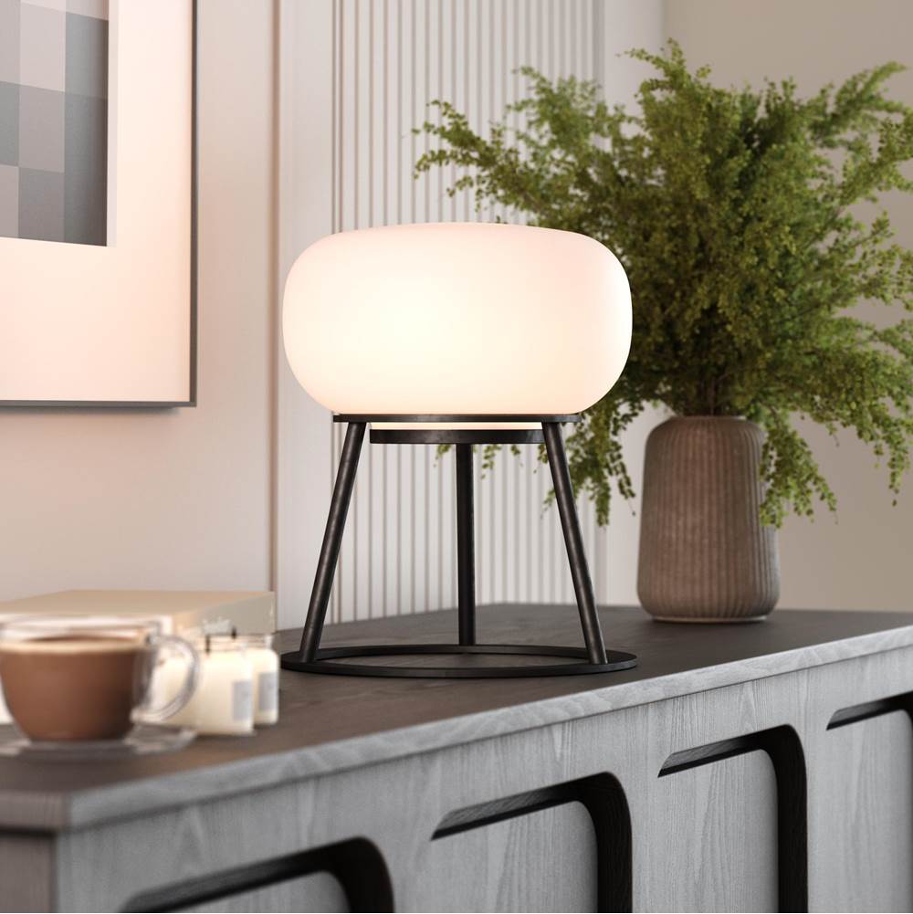 Bulbrite K70303 Black Cordless Table Lamp Tripod Black Oval Glass Image 2