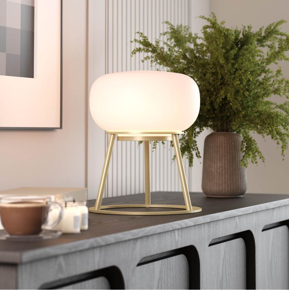 Bulbrite K70301 Brushed Brass Cordless Table Lamp Tripod Brushed Brass Oval Glass Image 2