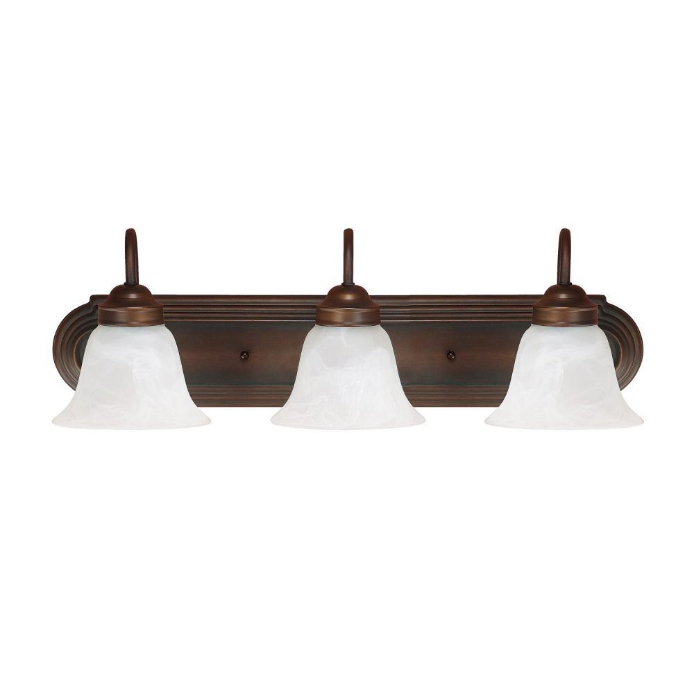 Capital Lighting Arthur 24'' W X 8'' H X 8'' E 3-light Vanity In Burnished Bronze With White Faux Alabaster Glass Shades