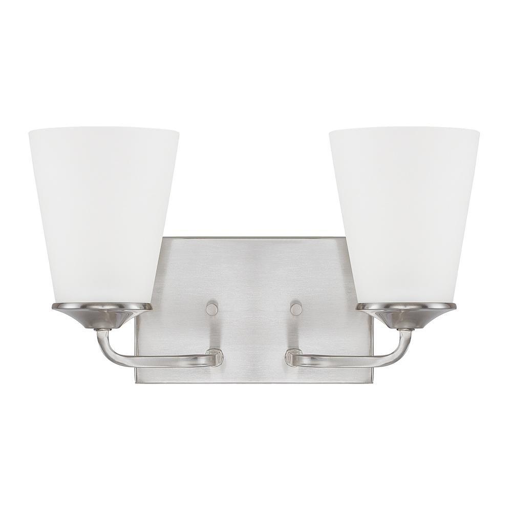 Capital Lighting Braylon 13.5'' W X 8'' H X 7'' E 2-light Vanity In Brushed Nickel With Soft White Glass Shade