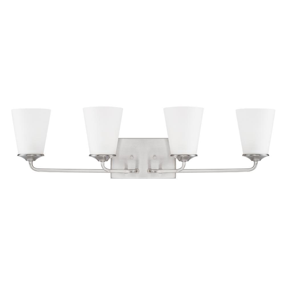 Capital Lighting Braylon 31'' W X 8'' H X 7'' E 4-light Vanity In Brushed Nickel With Soft White Glass Shade