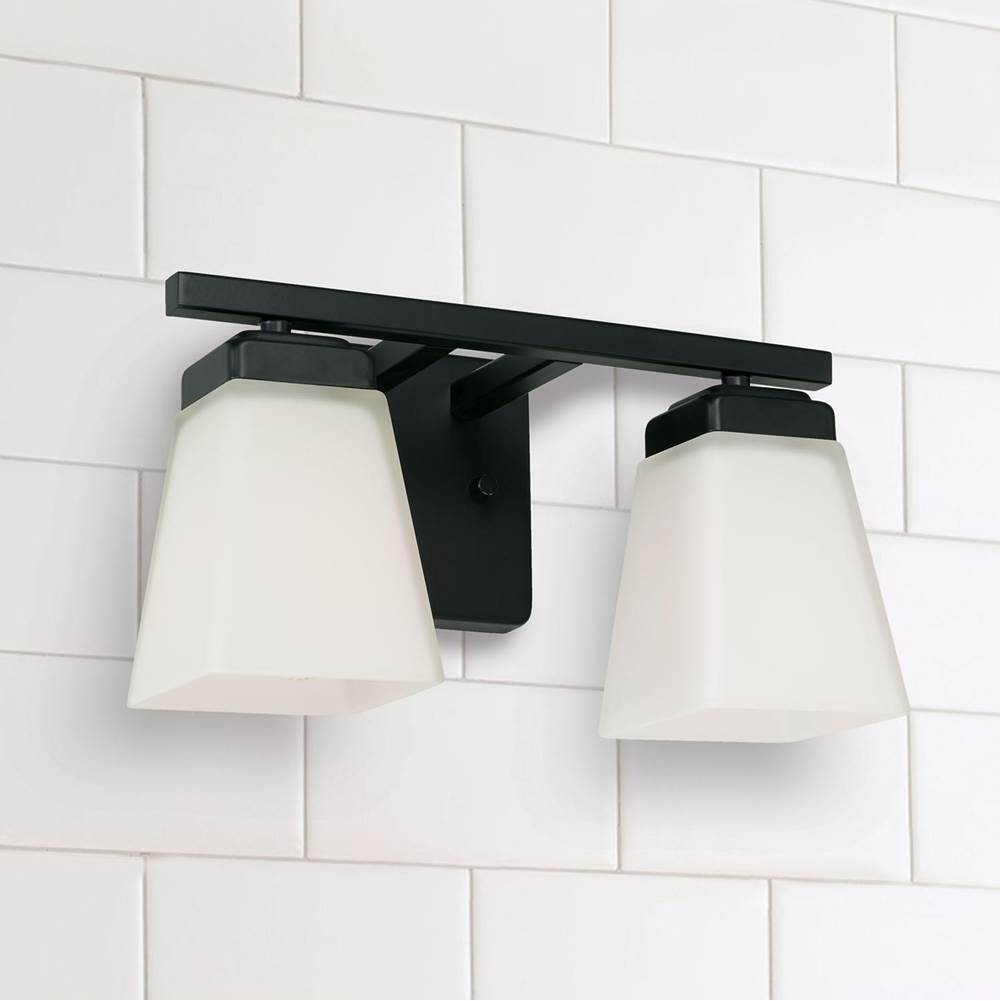 Capital Lighting 114421MB-334 Matte Black 13'' W X 7'' H X 7'' E 2-light Vanity In Matte Black With Soft White Glass Shade Image 2