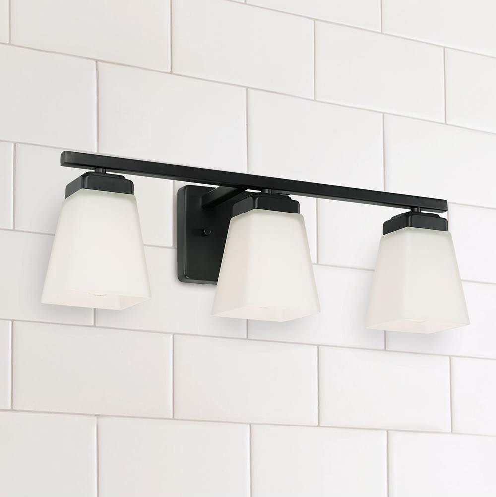 Capital Lighting 114431MB-334 Matte Black 22'' W X 7'' H X 7'' E 3-light Vanity In Matte Black With Soft White Glass Shade Image 2