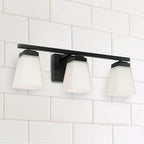 Capital Lighting 114431MB-334 Matte Black 22'' W X 7'' H X 7'' E 3-light Vanity In Matte Black With Soft White Glass Shade Image 2