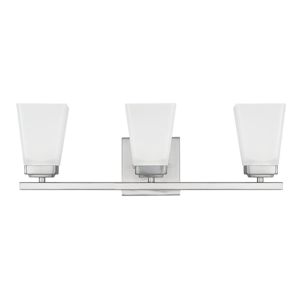 Capital Lighting Baxley 22'' W X 7'' H X 7'' E 3-light Vanity In Brushed Nickel With Soft White Glass Shade