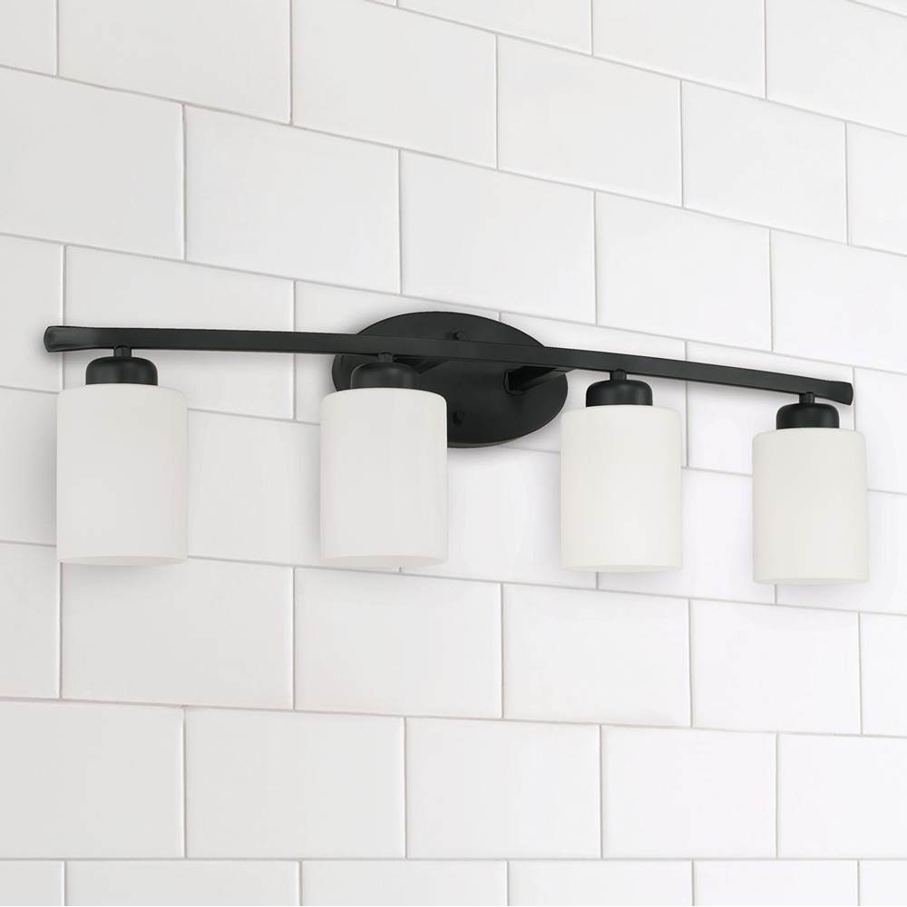 Capital Lighting 115241MB-338 Matte Black 28.5'' W X 9'' H X 7'' E 4-light Soft White Glass Vanity In Matte Black Image 2