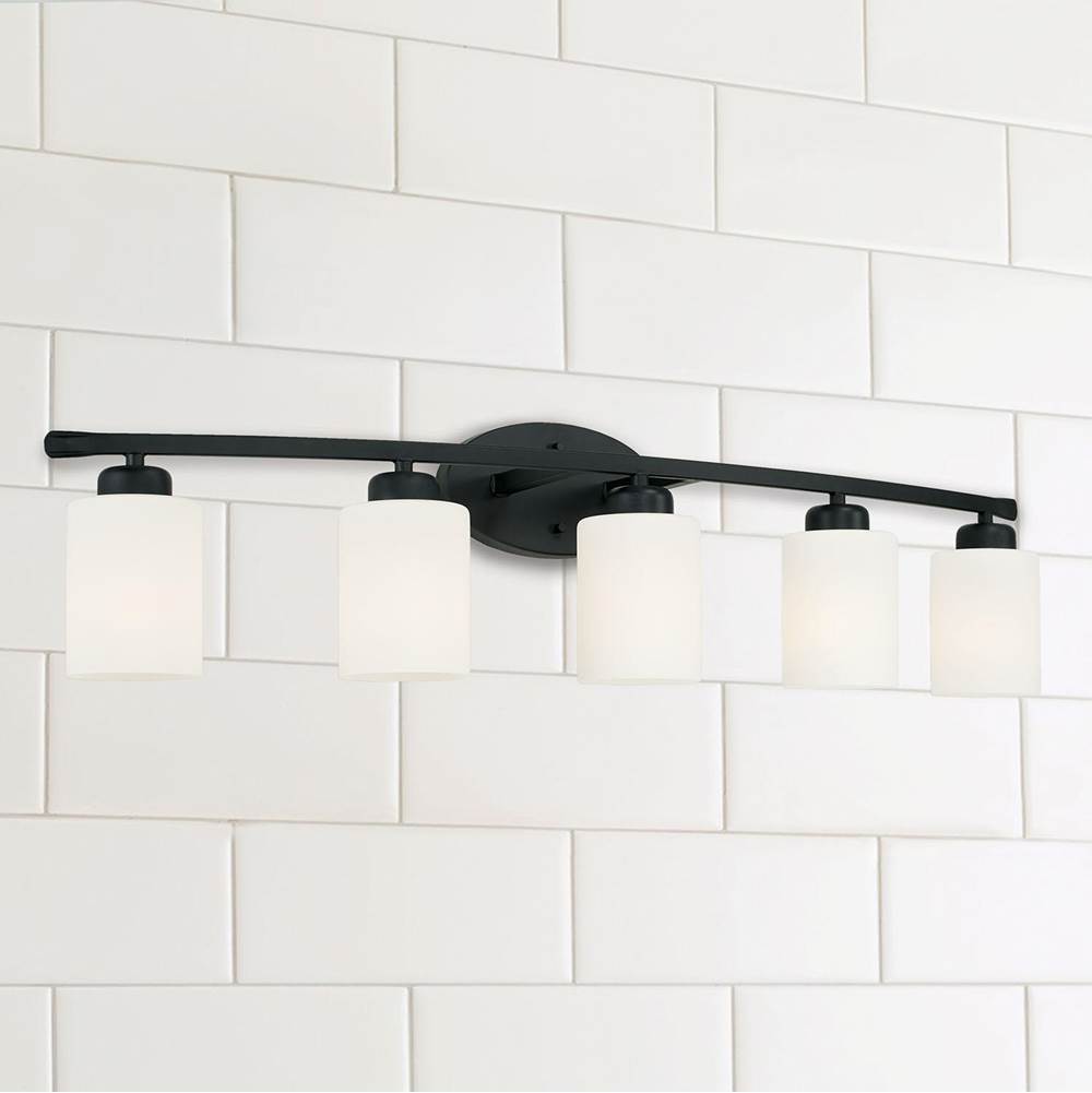Capital Lighting 115251MB-338 Matte Black 37'' W X 9'' H X 8'' E 5-light Soft White Glass Vanity In Matte Black Image 2