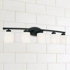 Capital Lighting 115251MB-338 Matte Black 37'' W X 9'' H X 8'' E 5-light Soft White Glass Vanity In Matte Black Image 2