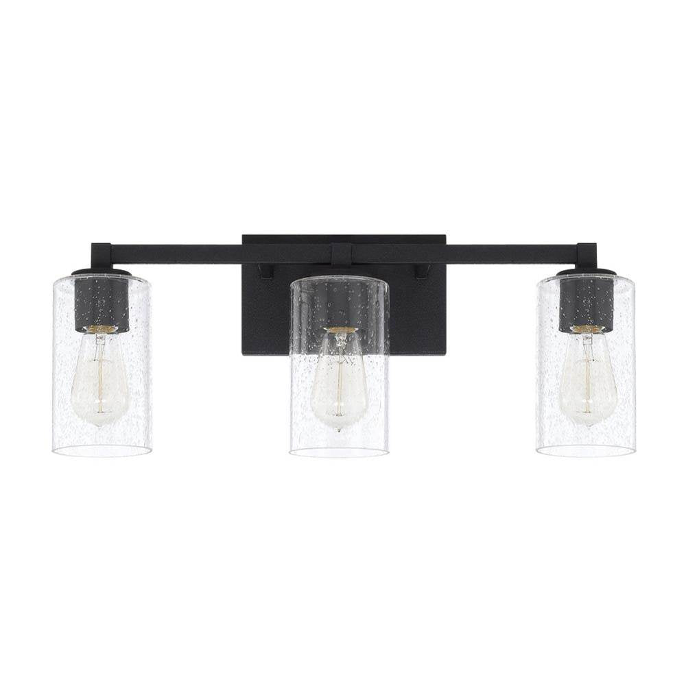 Capital Lighting Ravenwood 23'' W X 9.5'' H X 5.5'' E 3-light Clear Seeded Glass Vanity In Black Iron