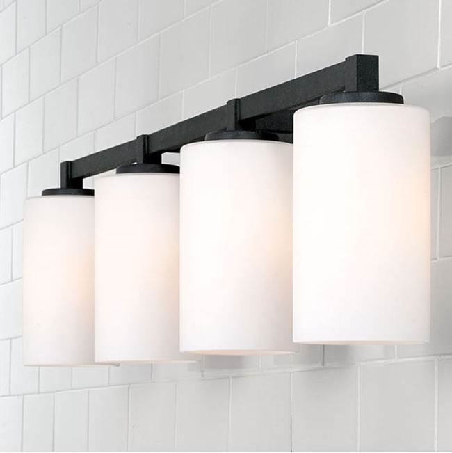 Capital Lighting Ravenwood 32.75''w X 9.5''h 4-light Vanity In Black Iron With Soft White Glass