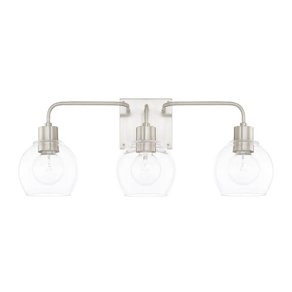 Capital Lighting Tanner 24.5'' W X 10'' H X 7'' E 3-light Clear Glass Vanity In Brushed Nickel