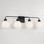 Capital Lighting 120041MB-540 Matte Black 34''w X 9.75''h 4-light Vanity In Matte Black With Soft White Glass Globes Image 4