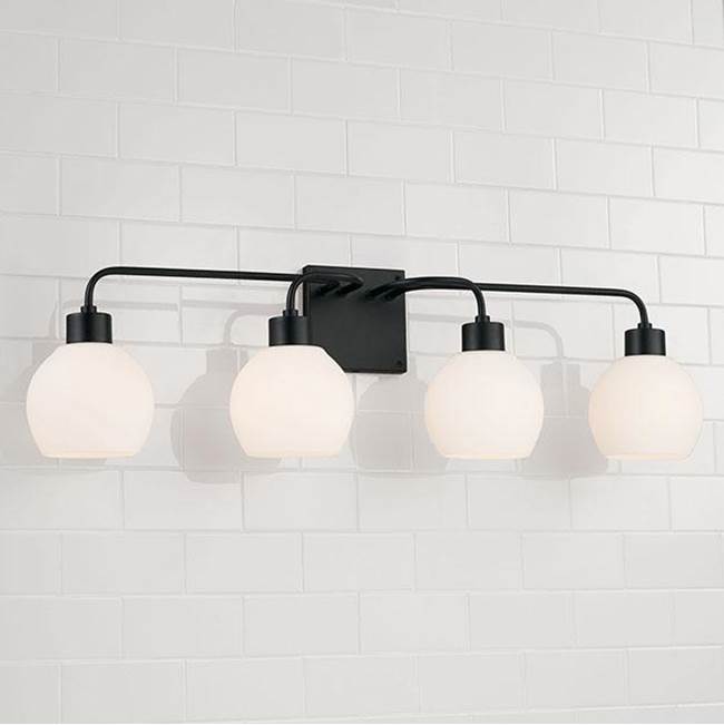 Capital Lighting 120041MB-540 Matte Black 34''w X 9.75''h 4-light Vanity In Matte Black With Soft White Glass Globes Image 4