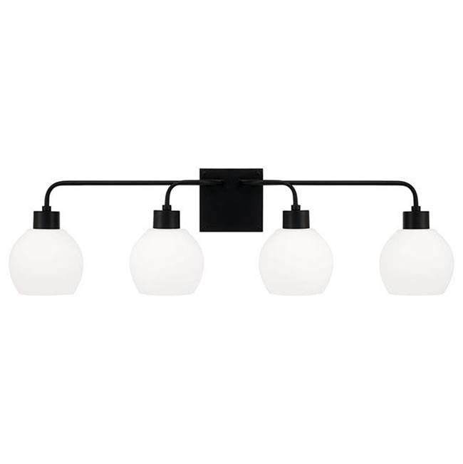 Capital Lighting 120041MB-540 Matte Black 34''w X 9.75''h 4-light Vanity In Matte Black With Soft White Glass Globes Image 3