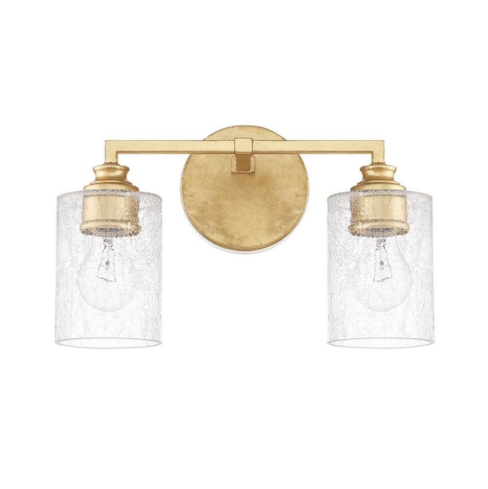 Capital Lighting Milan 13'' W X 9'' H X 6'' E 2-light Vanity In Gold Leaf With Crackled Ice Glass Shades