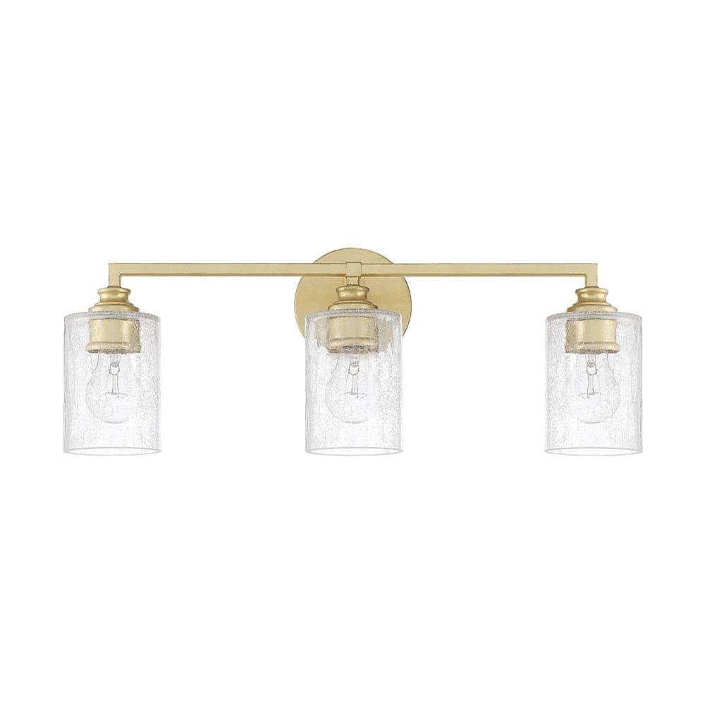 Capital Lighting Milan 23'' W X 9'' H X 6'' E 3-light Vanity In Gold Leaf With Crackled Ice Glass Shades