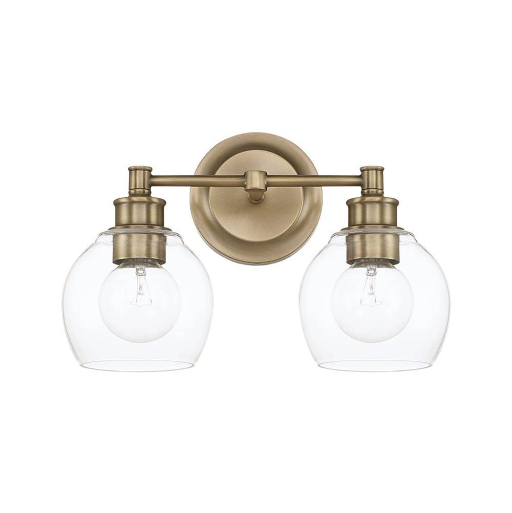 Capital Lighting Mid Century 14.5'' W X 10'' H X 7'' E 2-light Clear Glass Vanity In Aged Brass