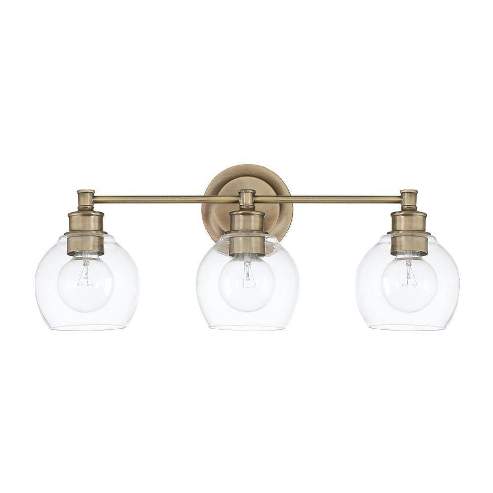Capital Lighting Mid Century 23.5'' W X 10'' H X 7'' E 3-light Clear Glass Vanity In Aged Brass