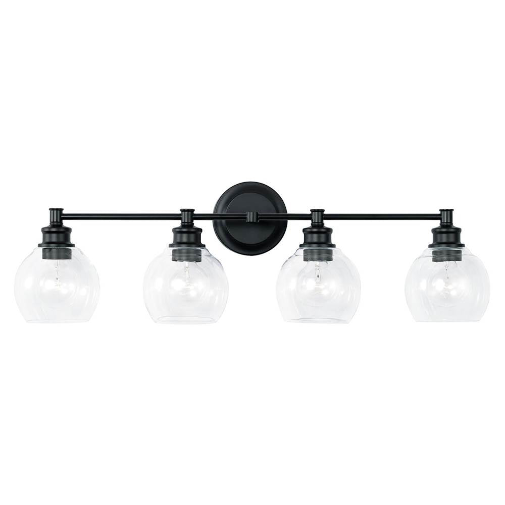 Capital Lighting Mid Century 32'' W X 10'' H X 7'' E 4-light Clear Glass Vanity In Aged Brass