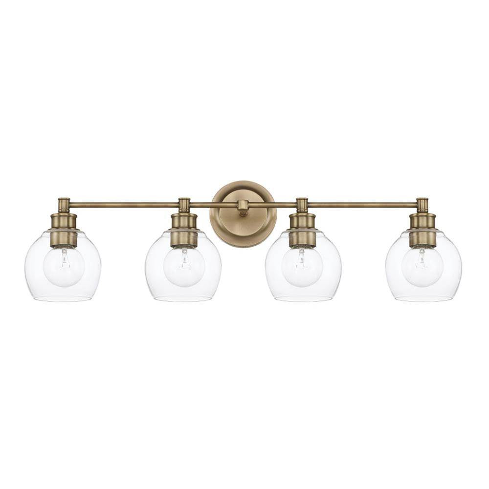 Capital Lighting Mid Century 32'' W X 10'' H X 7'' E 4-light Clear Glass Vanity In Aged Brass
