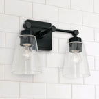 Capital Lighting 121821MB-432 Matte Black 14'' W X 10'' H X 7'' E 2-light Vanity In Matte Black With Clear Cone Glass Shades Image 2