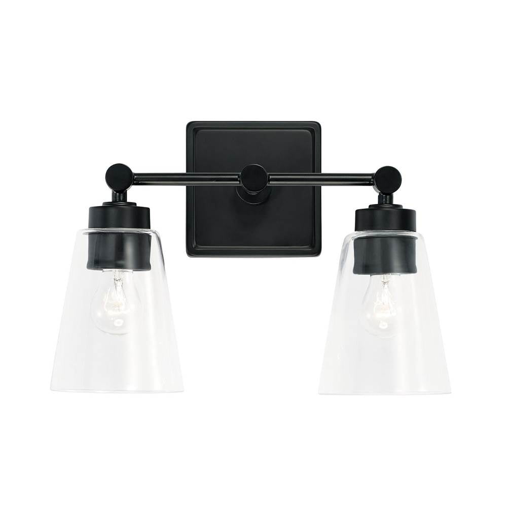 Capital Lighting Rory 14'' W X 10'' H X 7'' E 2-light Vanity In Aged Brass With Clear Cone Glass Shades