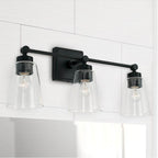 Capital Lighting 121831MB-432 Matte Black 23'' W X 10'' H X 7'' E 3-light Vanity In Matte Black With Clear Cone Glass Shades Image 2