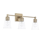 Capital Lighting Rory 23'' W X 10'' H X 7'' E 3-light Vanity In Aged Brass With Clear Cone Glass Shades