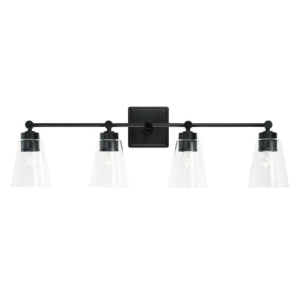 Capital Lighting Rory 33'' W X 10'' H X 7'' E 4-light Vanity In Aged Brass With Clear Cone Glass Shades