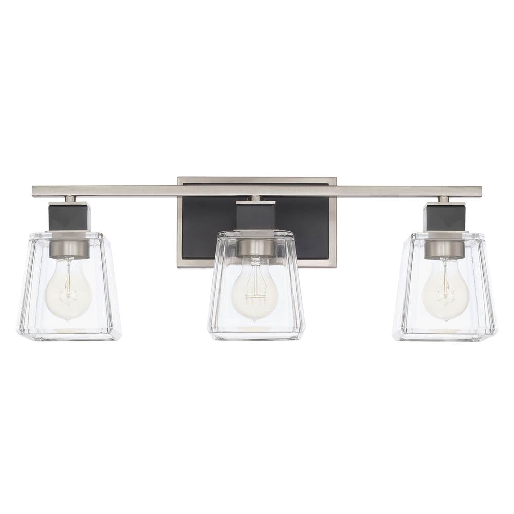 Capital Lighting Tux 23'' W X 9'' H X 7'' E 3-light Clear Glass Vanity In Brushed Nickel And Matte Black