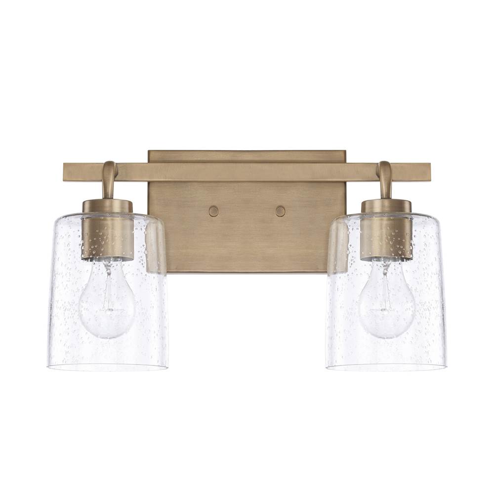 Capital Lighting Greyson 14.5'' W X 9'' H X 6'' E 2-light Clear Seeded Glass Vanity In Aged Brass