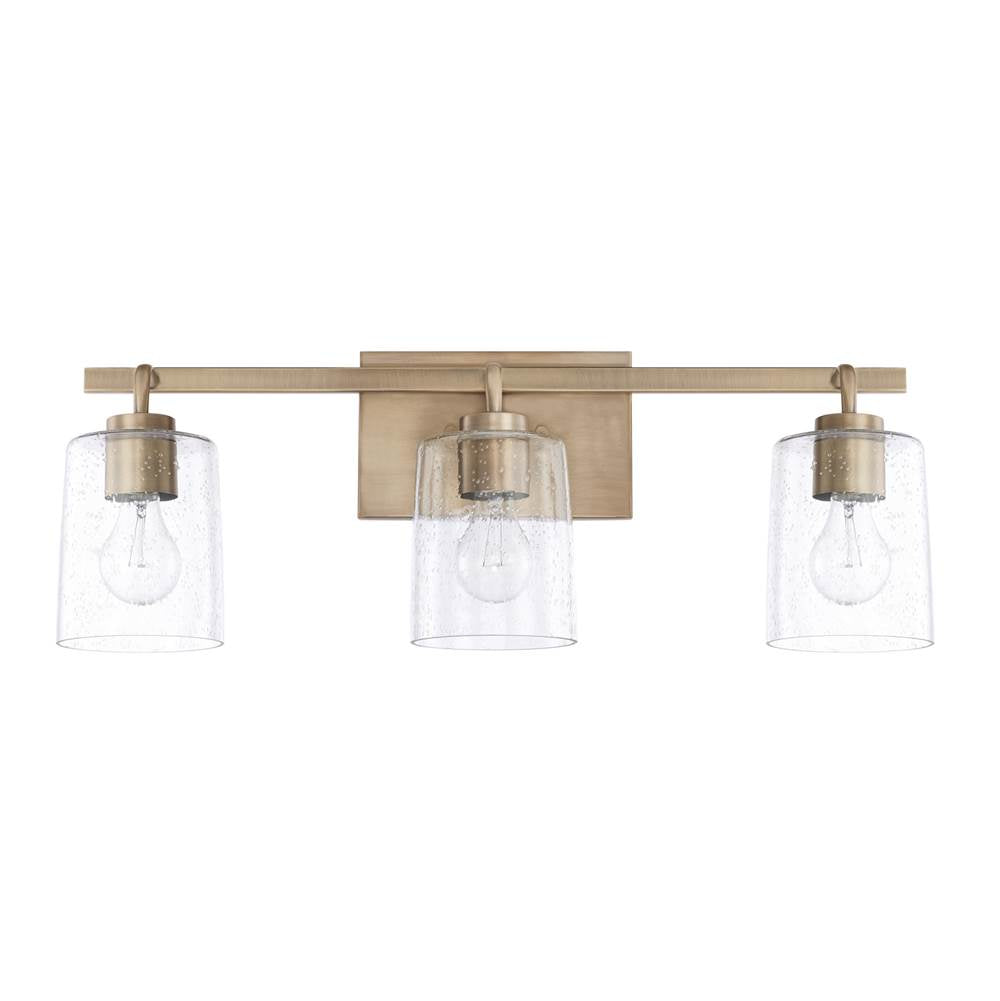 Capital Lighting Greyson 24.5'' W X 9'' H X 6'' E 3-light Clear Seeded Glass Vanity In Aged Brass