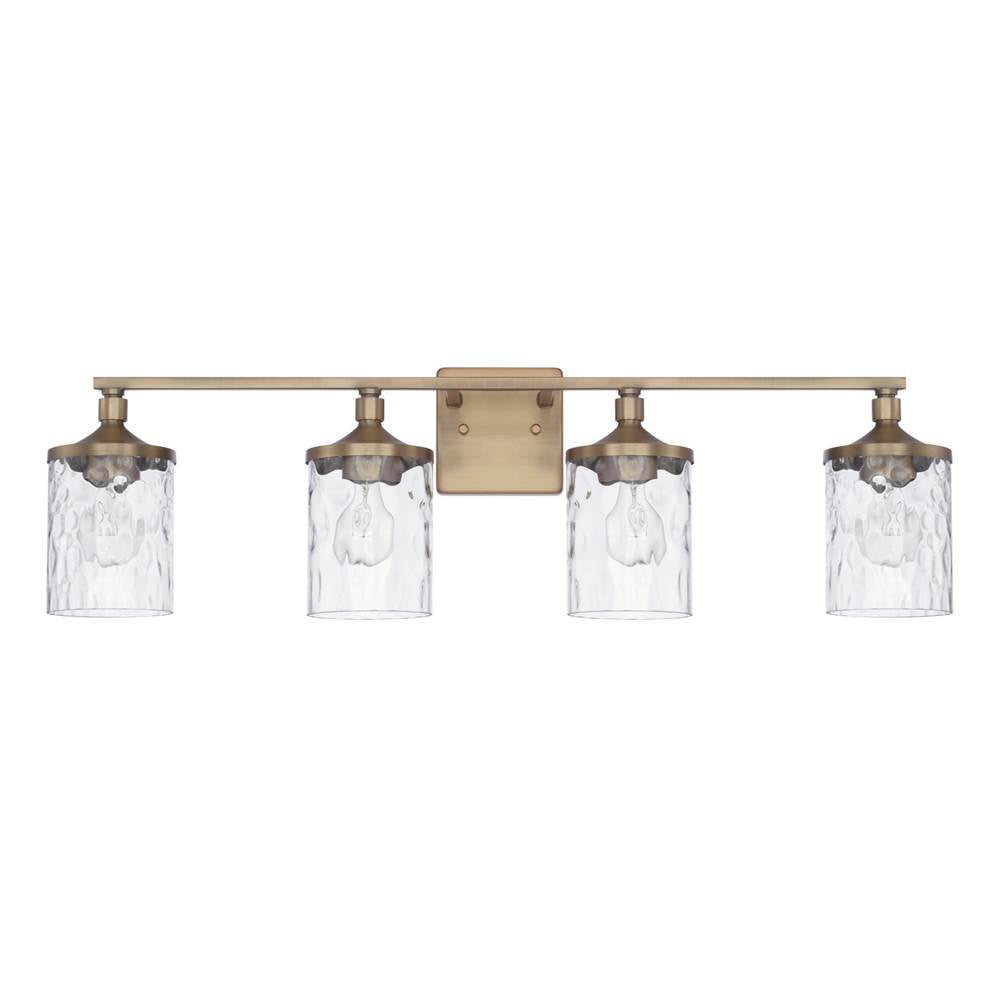 Capital Lighting Colton 33.5'' W X 10'' H X 7'' E 4-light Clear Water Glass Vanity In Aged Brass