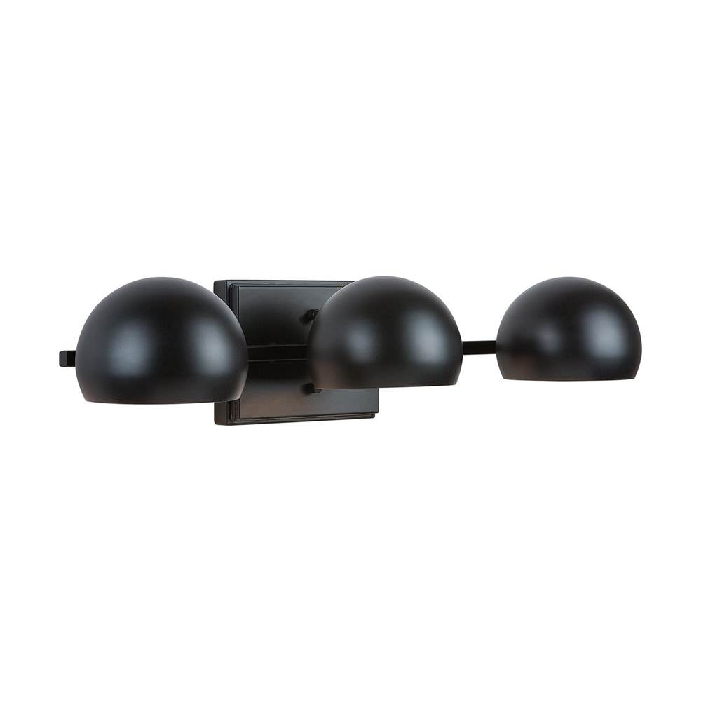 Capital Lighting 133131MB Matte Black 24'' W X 5.5'' H X 8'' E 3-light Vanity In Matte Black With Tiltable Metal Shades With White Interior Image 1