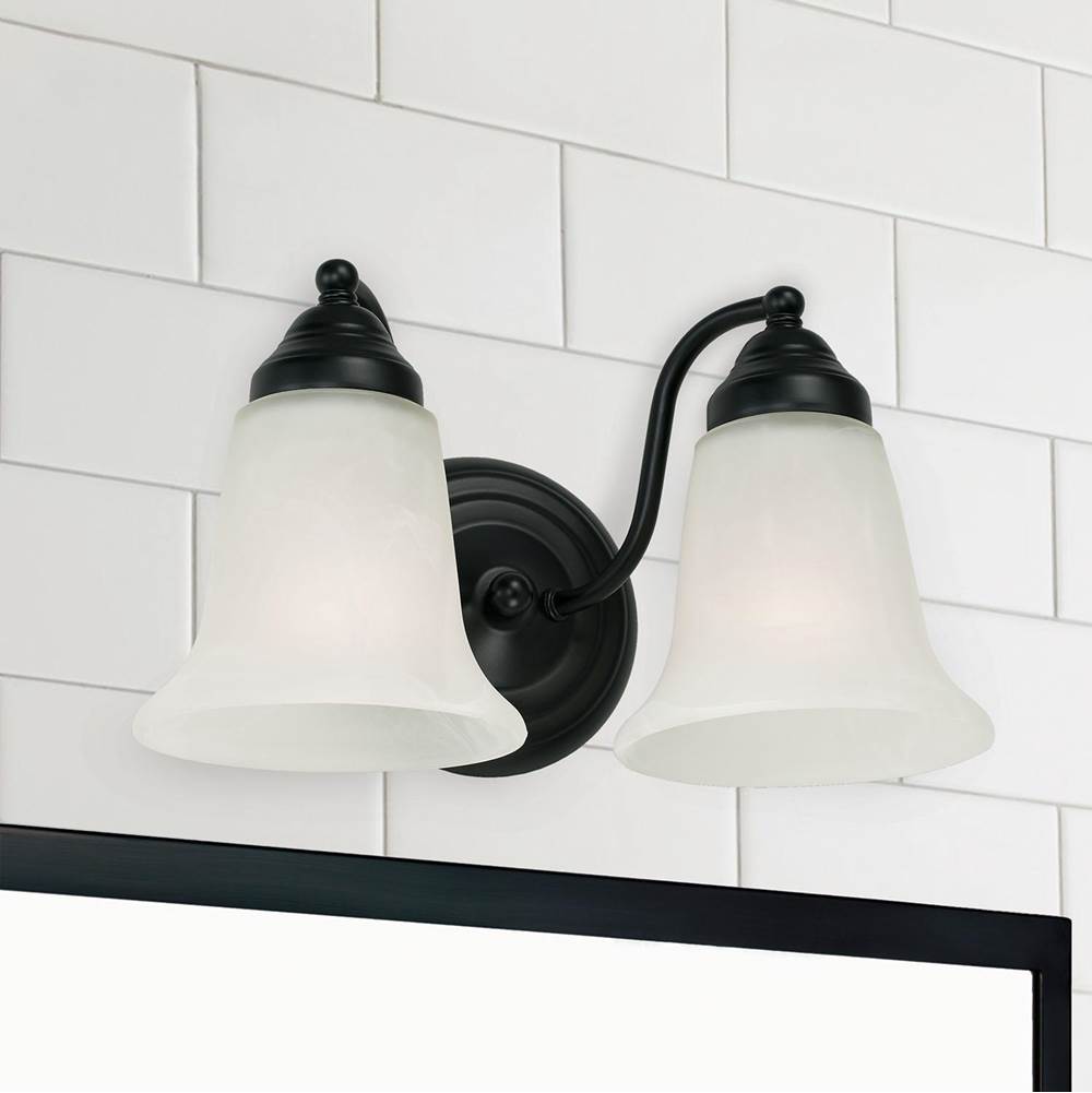 Capital Lighting 1362MB-117 Matte Black 12'' W X 7'' H X 7.5'' E 2-light Vanity In Matte Black With White Faux Alabaster Glass Shades Image 2