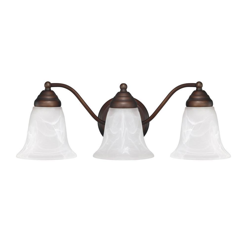 Capital Lighting Brady 19'' W X 7'' H X 8.5'' E 3-light Vanity In Burnished Bronze With White Faux Alabaster Glass Shades