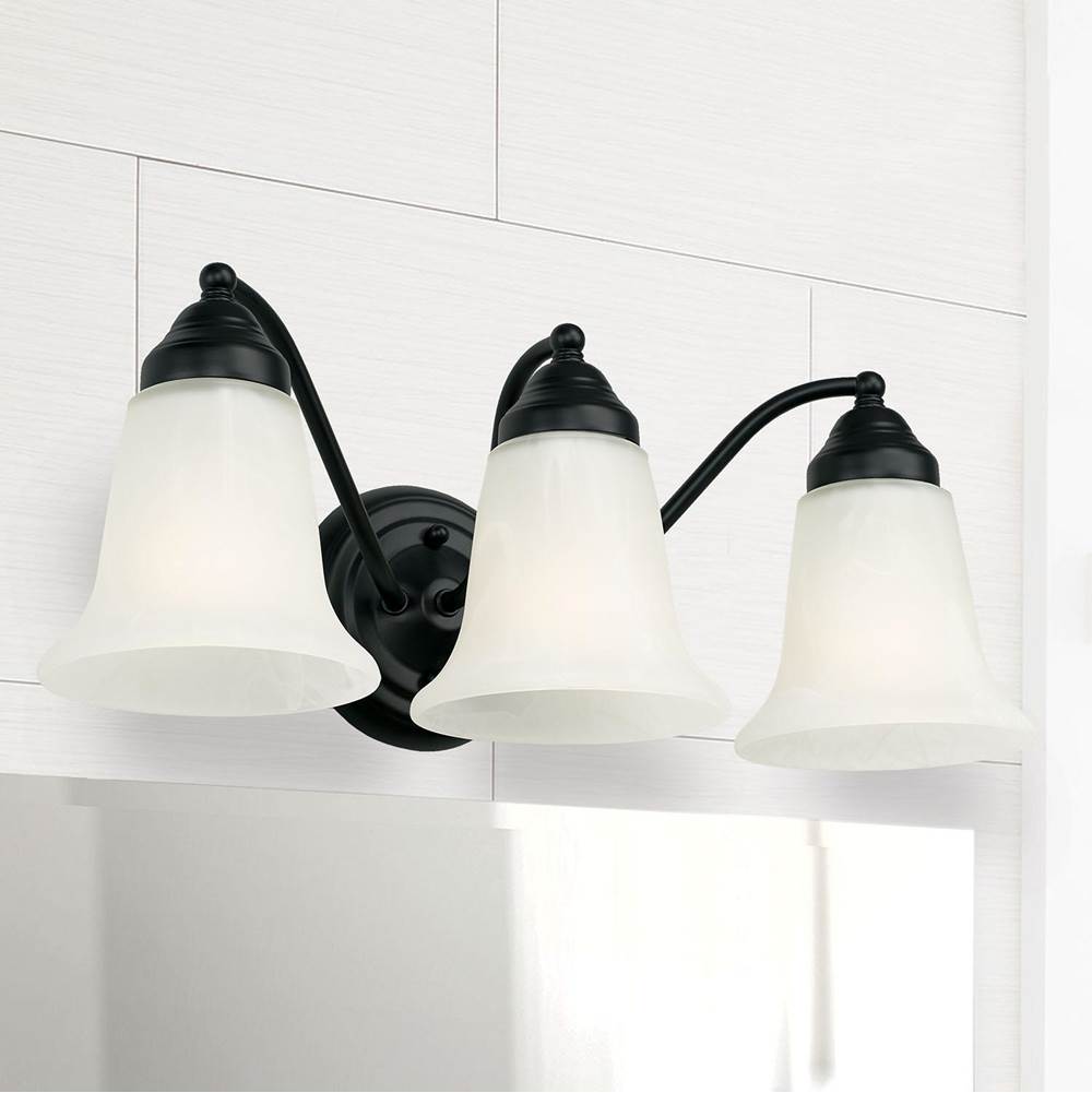 Capital Lighting 1363MB-117 Matte Black 19'' W X 7'' H X 8.5'' E 3-light Vanity In Matte Black With White Faux Alabaster Glass Shades Image 2