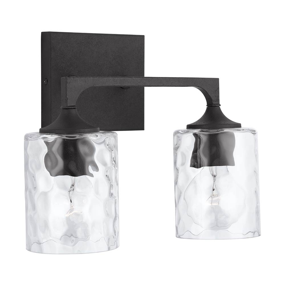 Capital Lighting 137321BI-486 Black Iron 13.5'' W X 10.5'' H X 6.5'' E 2-light Clear Water Glass Vanity In Black Iron Image 1