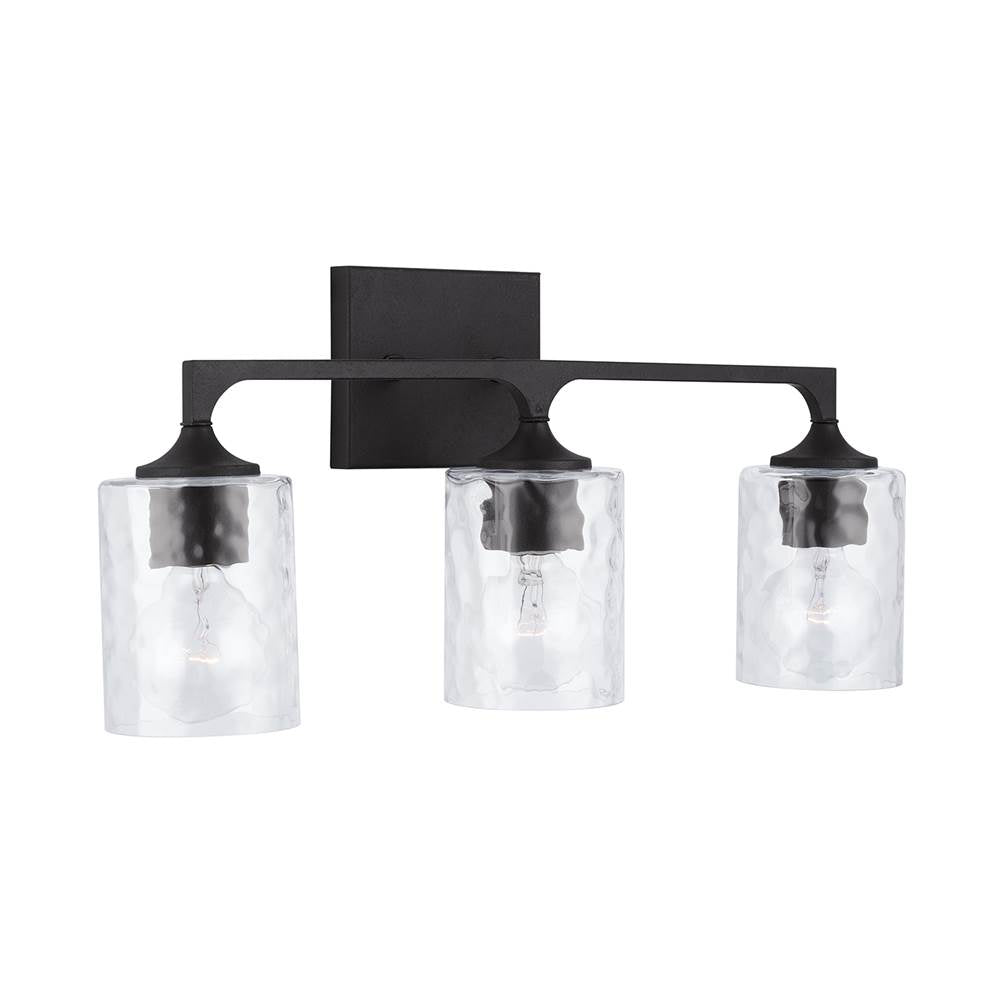 Capital Lighting 137331BI-486 Black Iron 23'' W X 10.5'' H X 6.5'' E 3-light Clear Water Glass Vanity In Black Iron Image 1