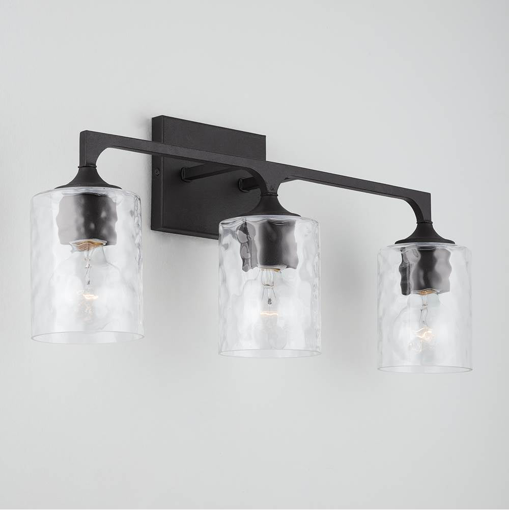 Capital Lighting 137331BI-486 Black Iron 23'' W X 10.5'' H X 6.5'' E 3-light Clear Water Glass Vanity In Black Iron Image 5