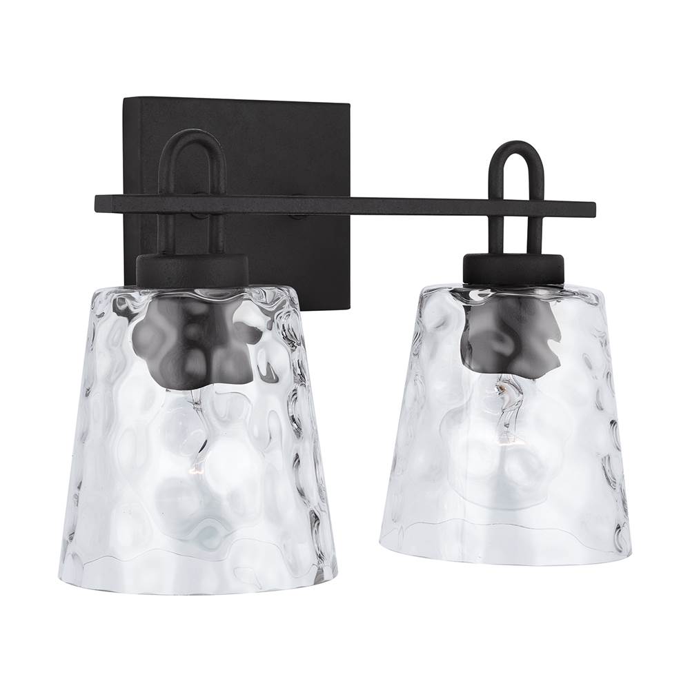 Capital Lighting 138322BI-492 Black Iron 15'' W X 10.5'' H X 8'' E 2-light Vanity In Black Iron With Clear Water Glass Image 1