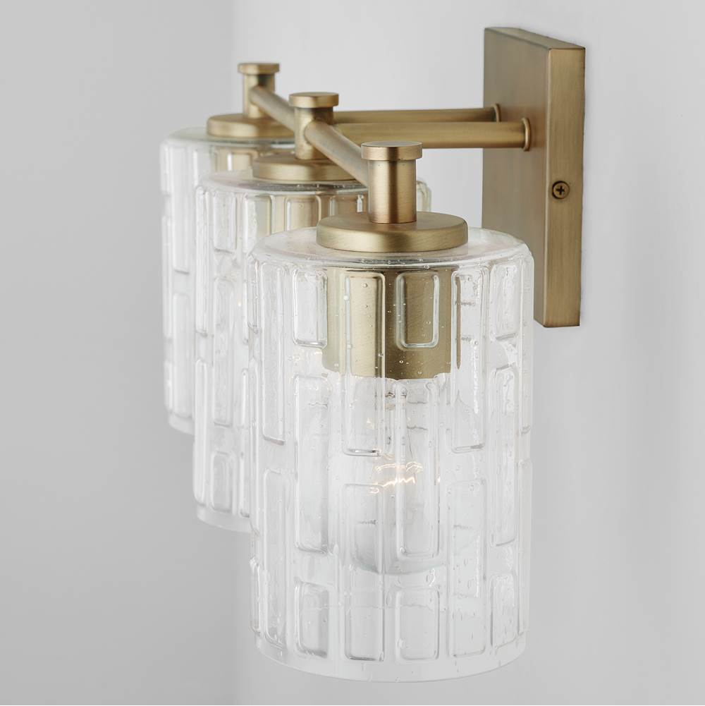 Capital Lighting Emerson 23'' W X 9'' H X 7'' E 3-light Seeded Embossed Glass Vanity In Aged Brass